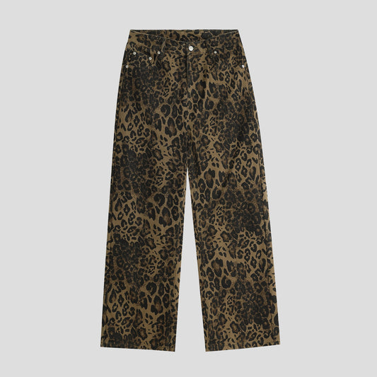 Classic American Washed Leopard Print Loose Straight Jeans [ID:0300PA]