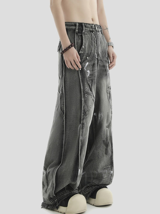 American Irregular Graffiti Loose Wide-Leg Niche Jeans [ID:0302PA]