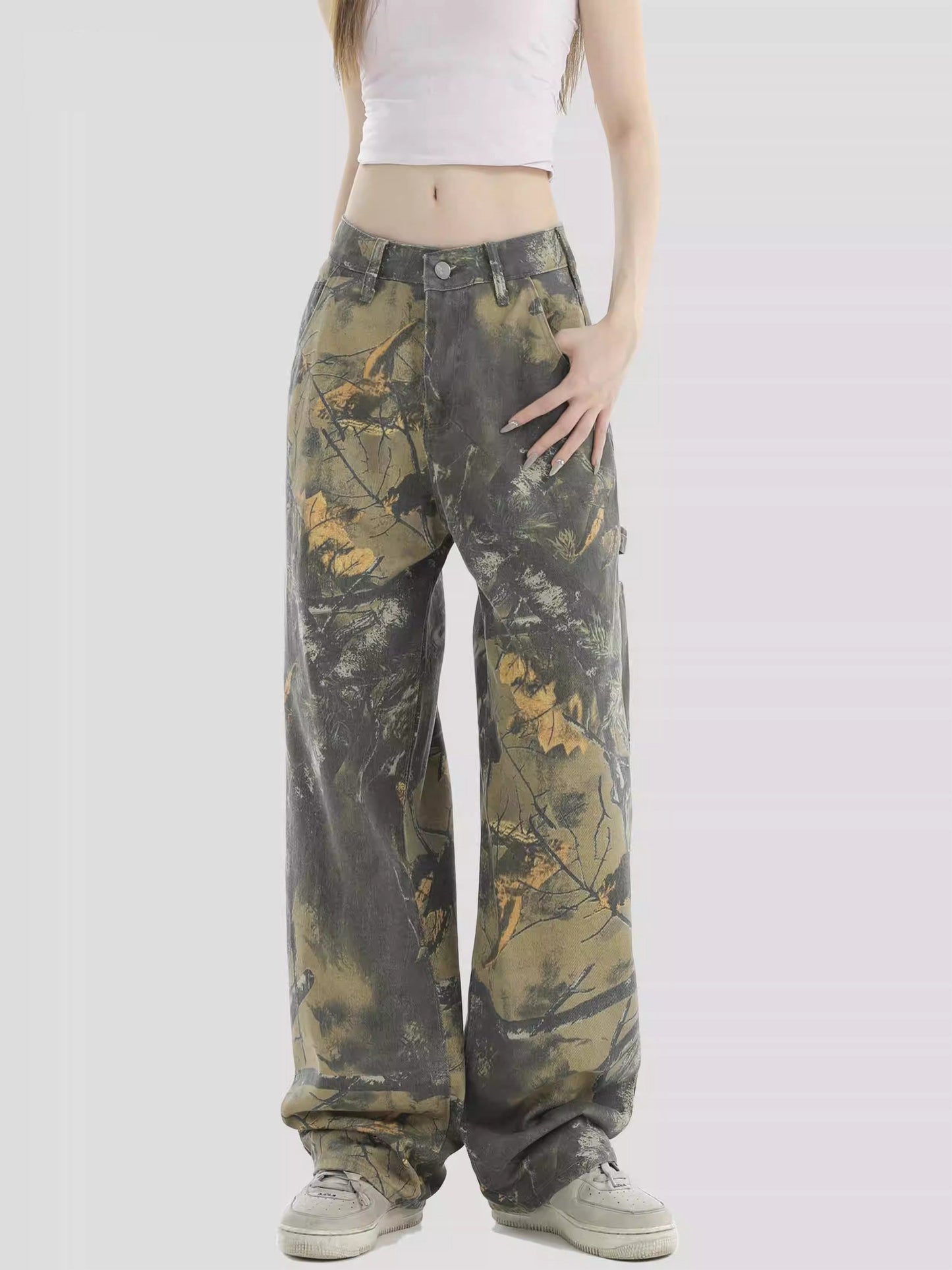 Branch Camo Unisex Style Loose Straight Denim Pants [ID:0303PA]