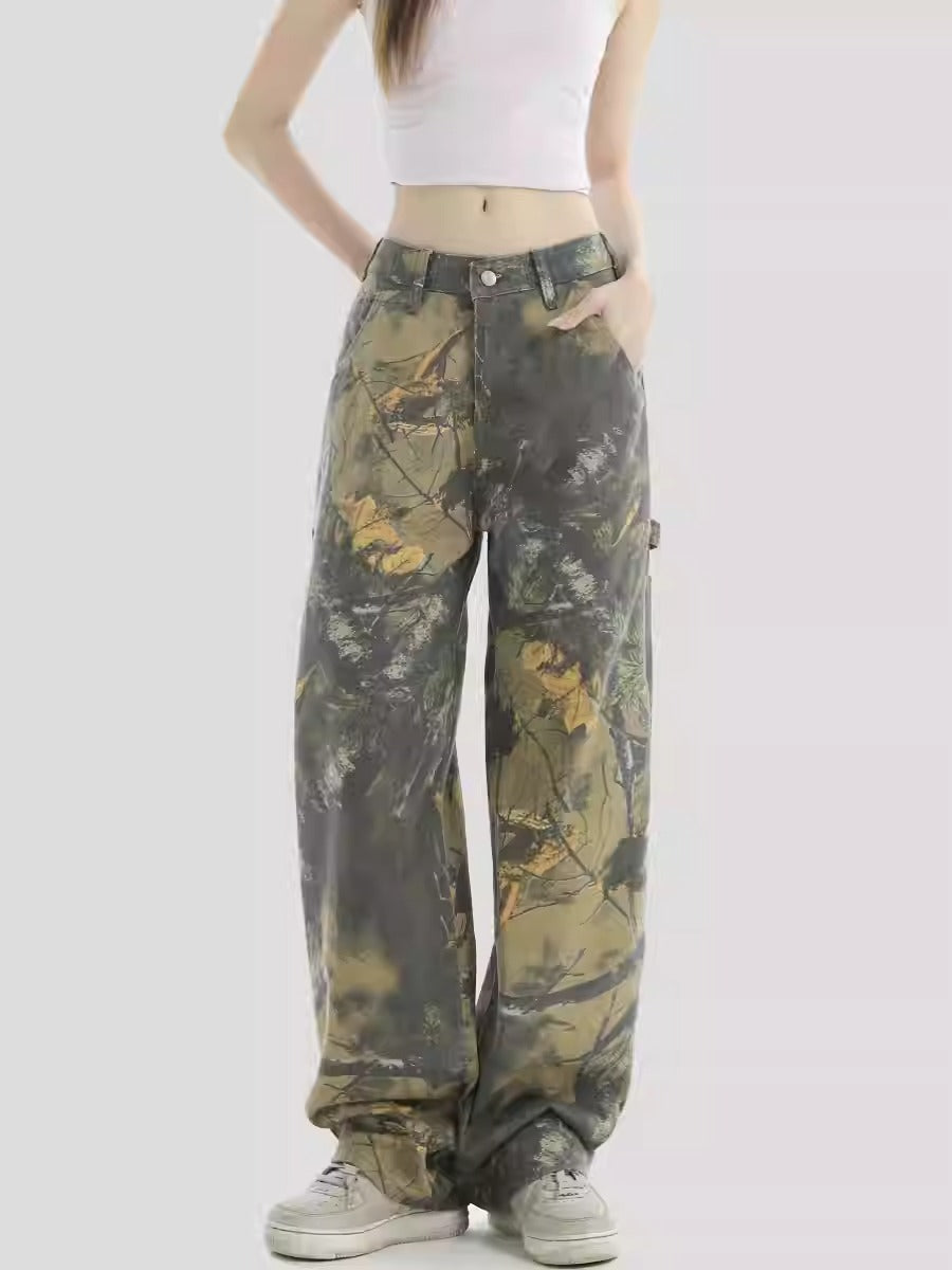 Branch Camo Unisex Style Loose Straight Denim Pants [ID:0303PA]