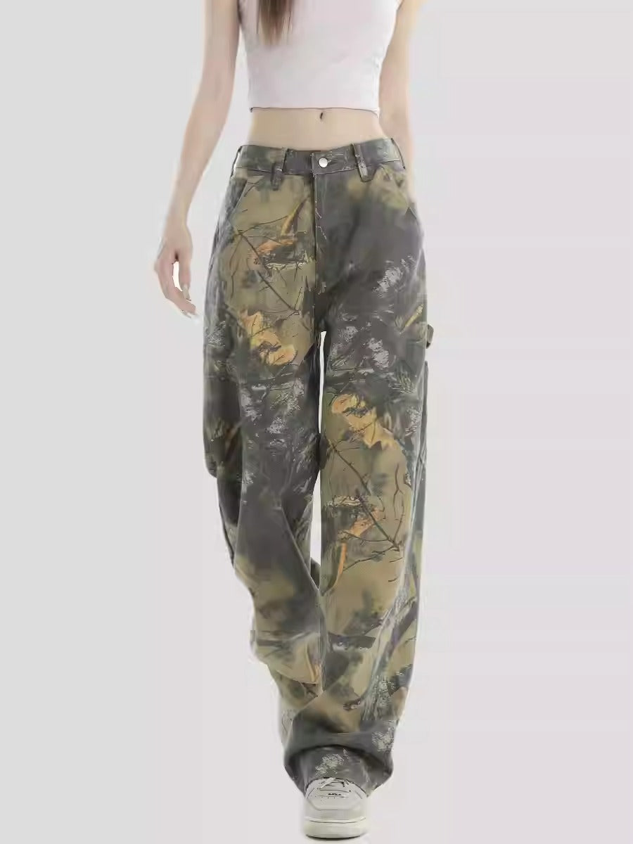 Branch Camo Unisex Style Loose Straight Denim Pants [ID:0303PA]