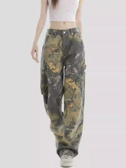 Branch Camo Unisex Style Loose Straight Denim Pants [ID:0303PA]