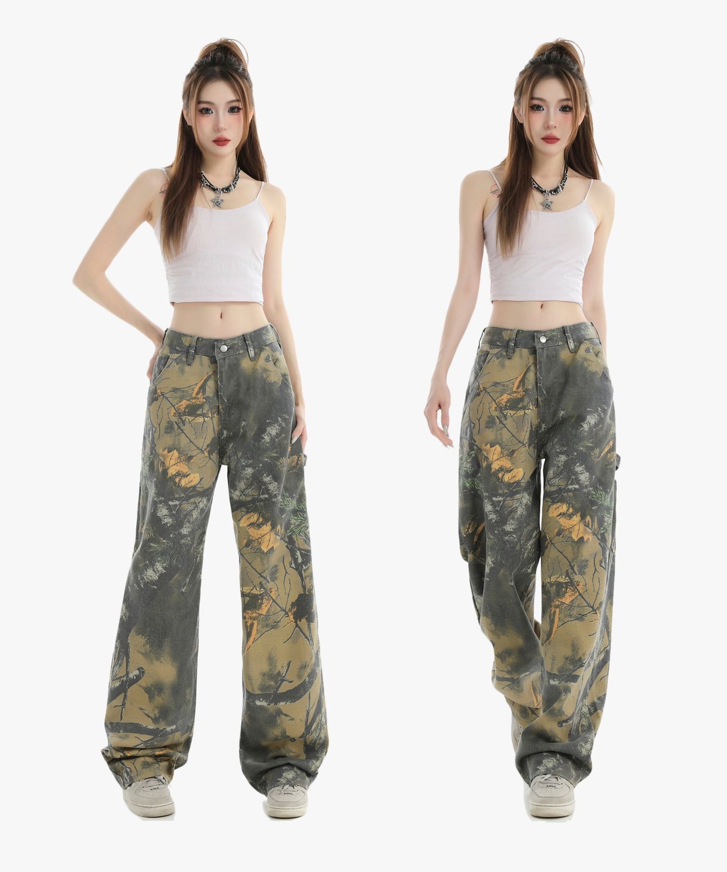 Branch Camo Unisex Style Loose Straight Denim Pants [ID:0303PA]