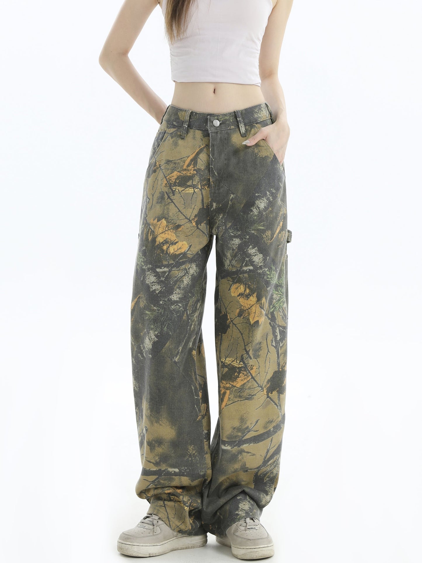 Branch Camo Unisex Style Loose Straight Denim Pants [ID:0303PA]