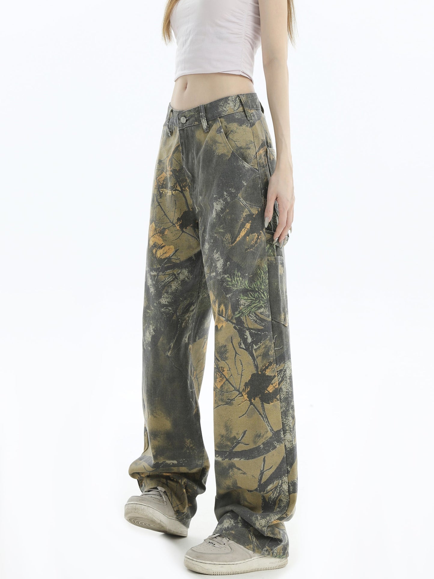 Branch Camo Unisex Style Loose Straight Denim Pants [ID:0303PA]