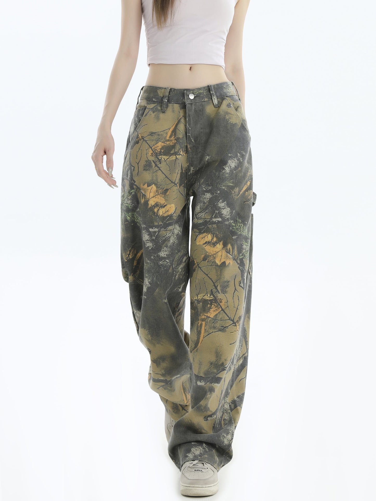 Branch Camo Unisex Style Loose Straight Denim Pants [ID:0303PA]
