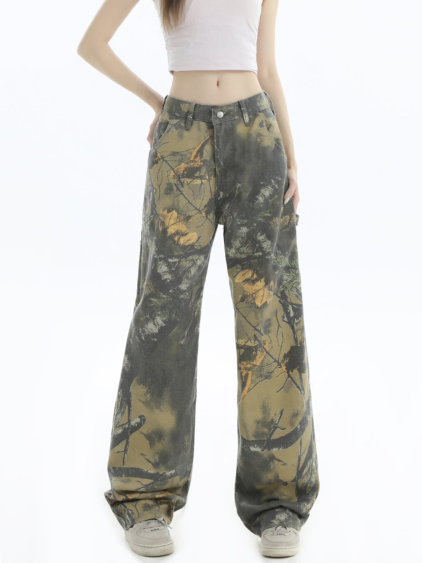 Branch Camo Unisex Style Loose Straight Denim Pants [ID:0303PA]