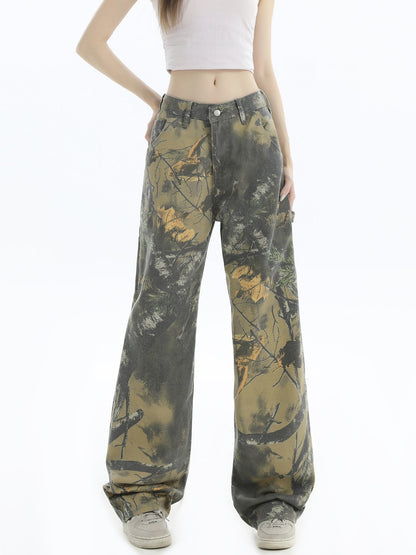 Branch Camo Unisex Style Loose Straight Denim Pants [ID:0303PA]