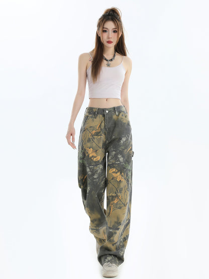 Branch Camo Unisex Style Loose Straight Denim Pants [ID:0303PA]