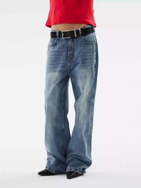 Washed Vintage Straight Flared Denim Pants [ID:0306PA]