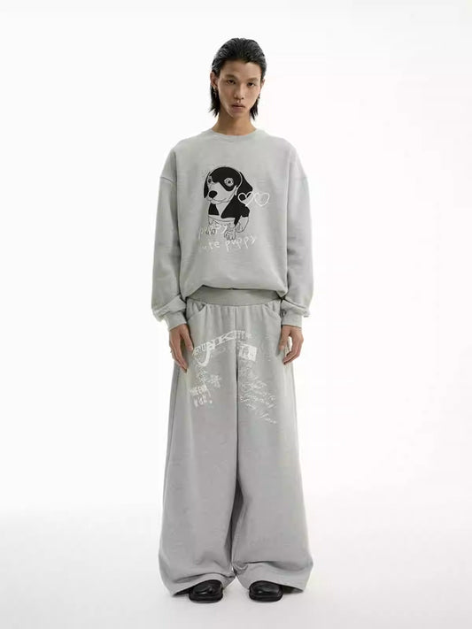Graffiti Print Vintage Fleece Lined Relaxed Sweatpants [ID:0307PA]