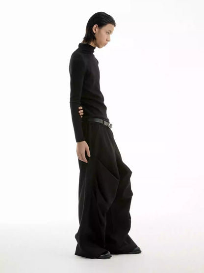 Tapered Pleated Lace Patch Relaxed Tailored Pants [ID:0308PA]