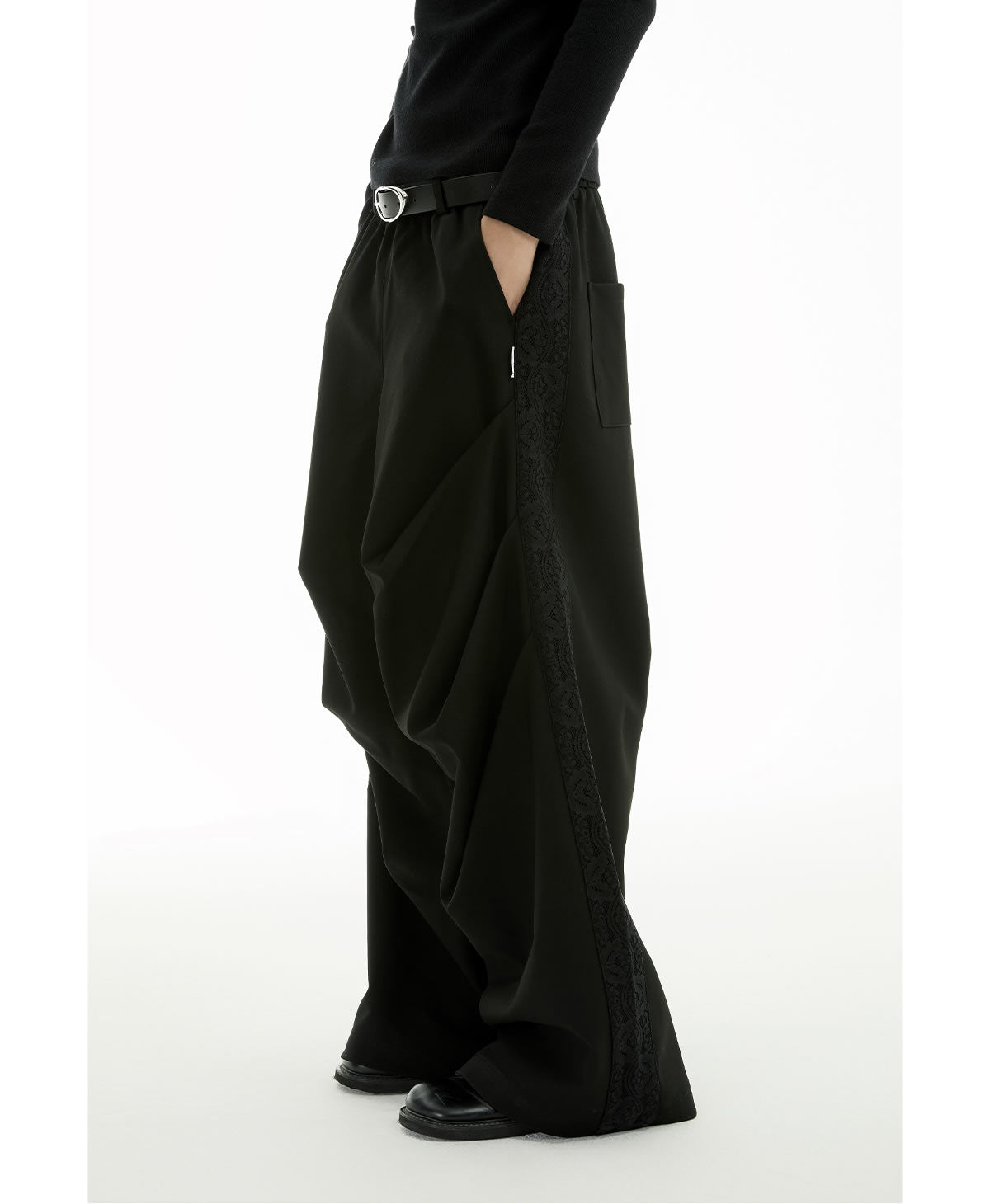 Tapered Pleated Lace Patch Relaxed Tailored Pants [ID:0308PA]