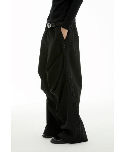 Tapered Pleated Lace Patch Relaxed Tailored Pants [ID:0308PA]