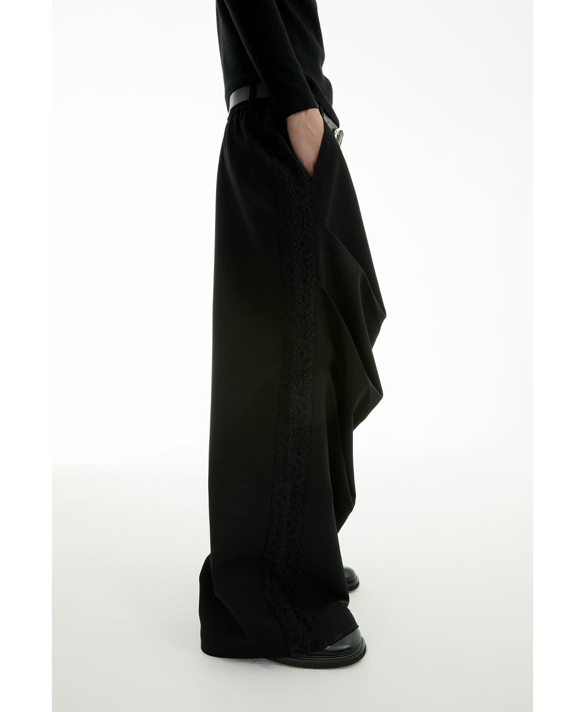 Tapered Pleated Lace Patch Relaxed Tailored Pants [ID:0308PA]
