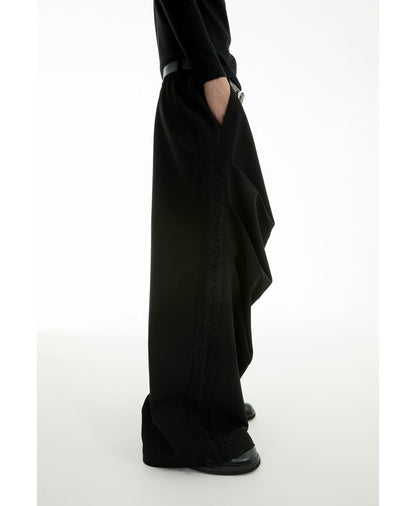 Tapered Pleated Lace Patch Relaxed Tailored Pants [ID:0308PA]