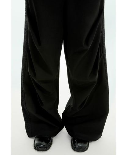 Tapered Pleated Lace Patch Relaxed Tailored Pants [ID:0308PA]