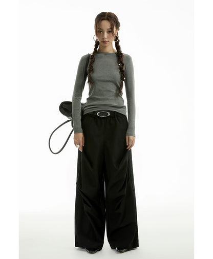 Tapered Pleated Lace Patch Relaxed Tailored Pants [ID:0308PA]