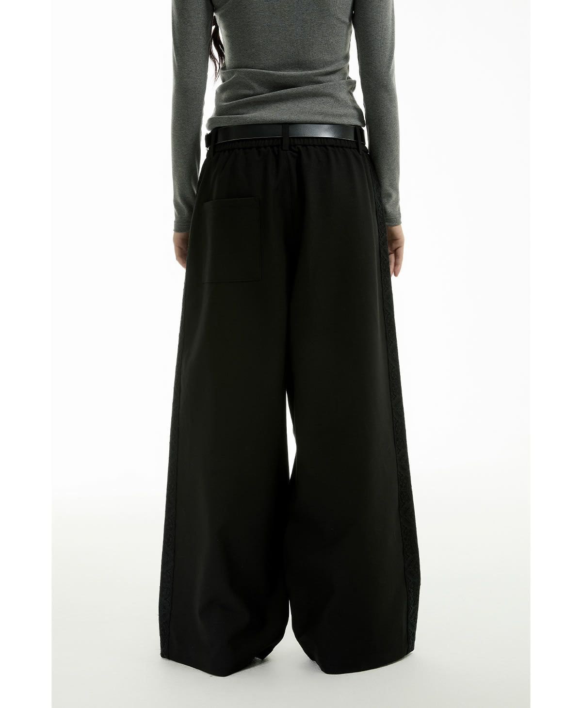 Tapered Pleated Lace Patch Relaxed Tailored Pants [ID:0308PA]