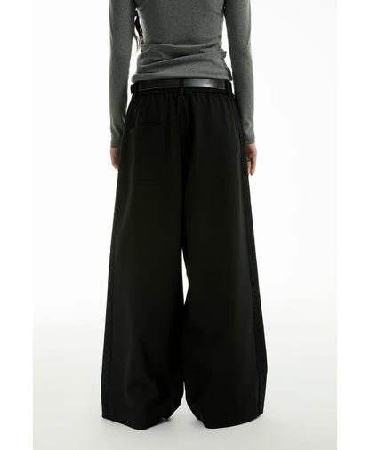 Tapered Pleated Lace Patch Relaxed Tailored Pants [ID:0308PA]