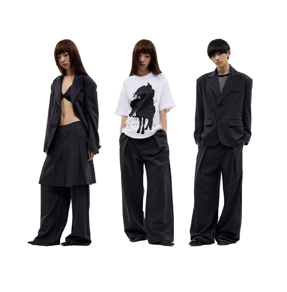 Dark Pinstripe Wide Pleated Relaxed Straight Pants [ID:0310PA]