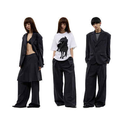 Dark Pinstripe Wide Pleated Relaxed Straight Pants [ID:0310PA]