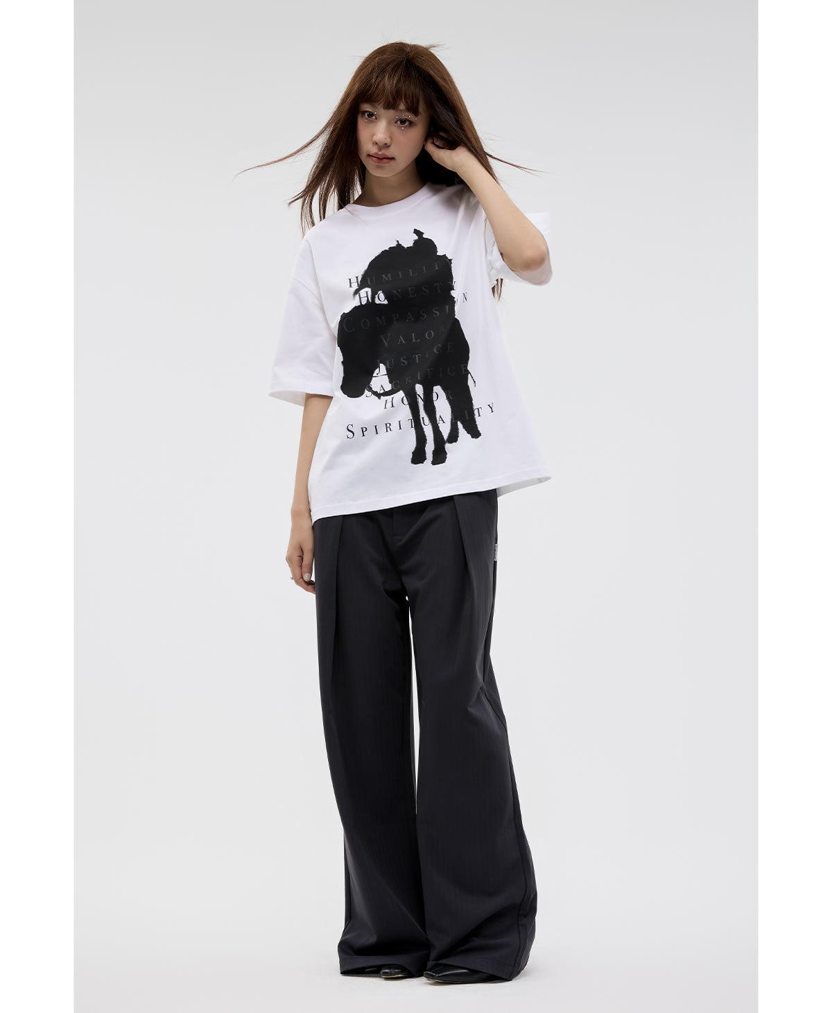 Dark Pinstripe Wide Pleated Relaxed Straight Pants [ID:0310PA]