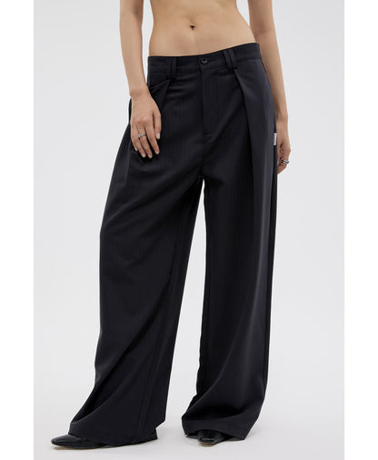 Dark Pinstripe Wide Pleated Relaxed Straight Pants [ID:0310PA]