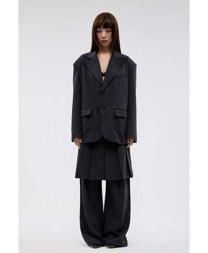 Dark Pinstripe Wide Pleated Relaxed Straight Pants [ID:0310PA]