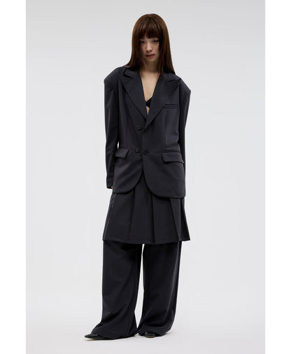 Dark Pinstripe Wide Pleated Relaxed Straight Pants [ID:0310PA]