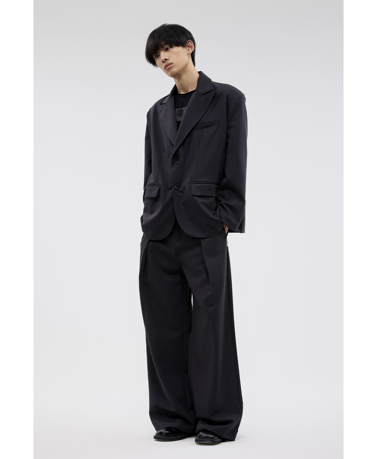 Dark Pinstripe Wide Pleated Relaxed Straight Pants [ID:0310PA]