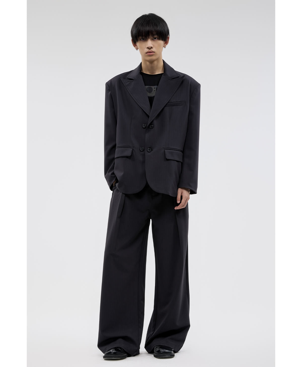 Dark Pinstripe Wide Pleated Relaxed Straight Pants [ID:0310PA]