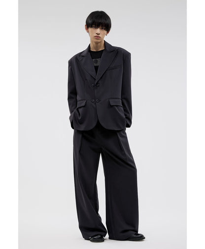 Dark Pinstripe Wide Pleated Relaxed Straight Pants [ID:0310PA]