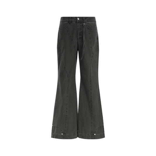Washed Twill Vintage Contrast Stitching Flared Pants  [ID:0311PA]