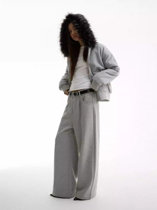 Solid Color Pleated Elastic Waist Straight Pants [ID:0312PA]