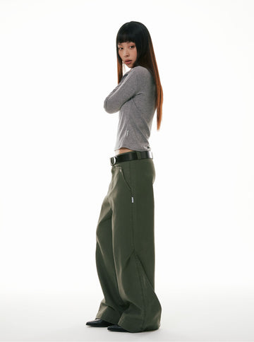 Faded Washed Loose Straight Army Style Wide-Leg Pants [ID:0318PA]