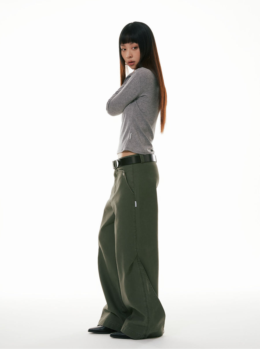 Faded Washed Loose Straight Army Style Wide-Leg Pants [ID:0318PA]
