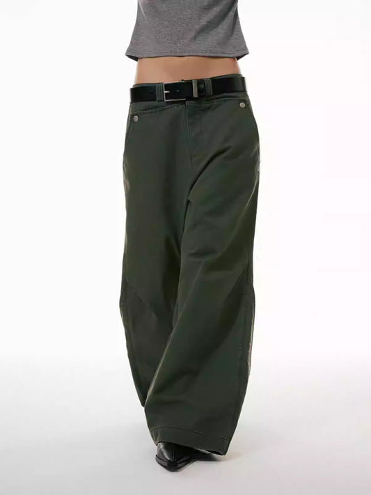 Faded Washed Loose Straight Army Style Wide-Leg Pants [ID:0318PA]