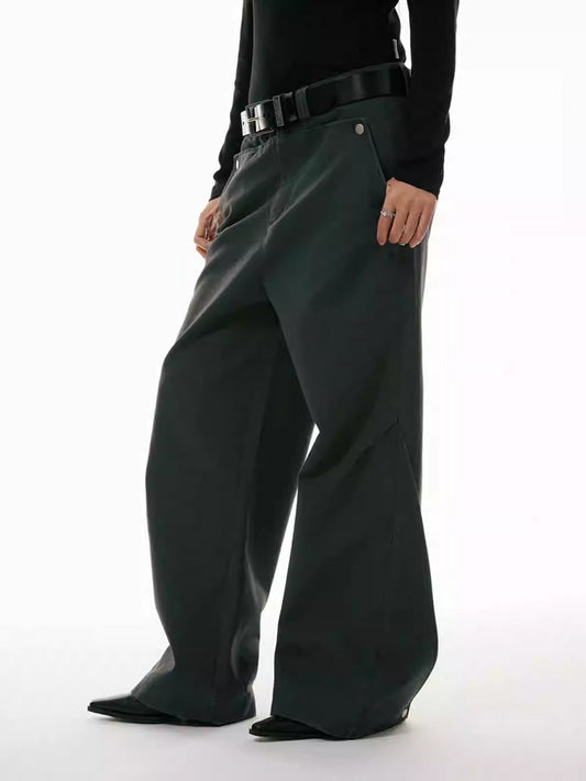 Faded Washed Loose Straight Army Style Wide-Leg Pants [ID:0318PA]