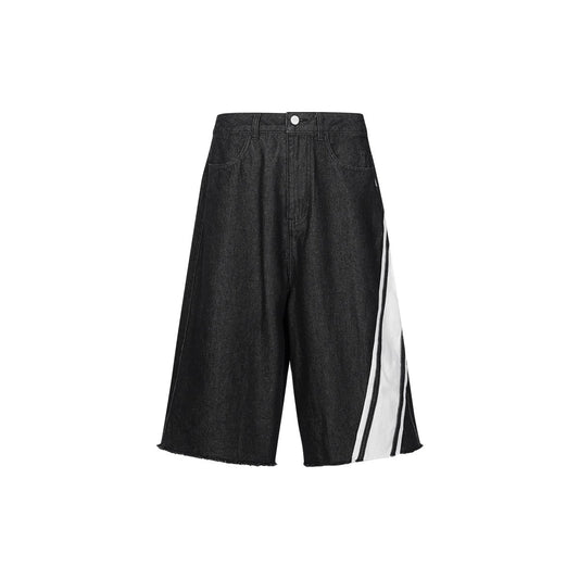 Original Color Block Fringe Hemmed Three-Quarter Denim Pants [ID:0323PA]