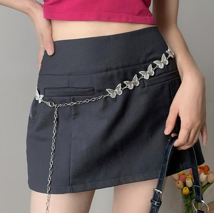 Butterfly Metal Waist Silver Chain Accessory Belt [ID:0328BE]