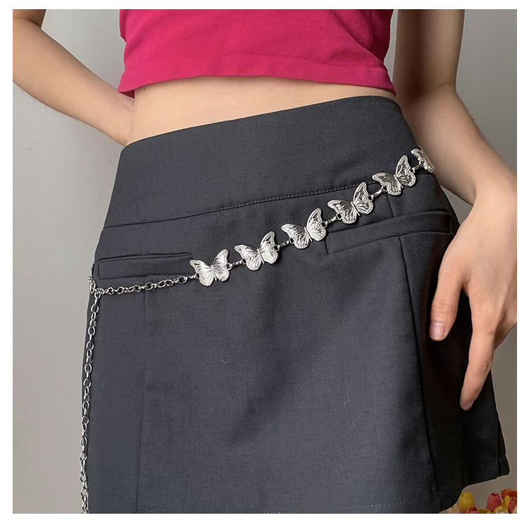 Butterfly Metal Waist Silver Chain Accessory Belt [ID:0328BE]