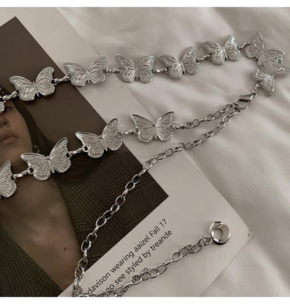 Butterfly Metal Waist Silver Chain Accessory Belt [ID:0328BE]