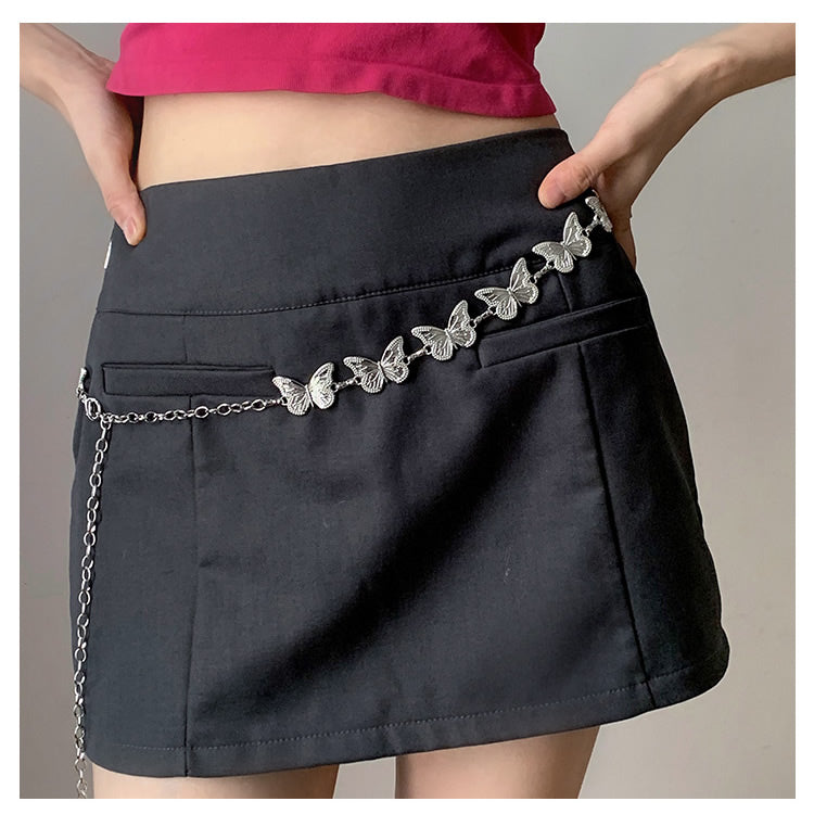 Butterfly Metal Waist Silver Chain Accessory Belt [ID:0328BE]