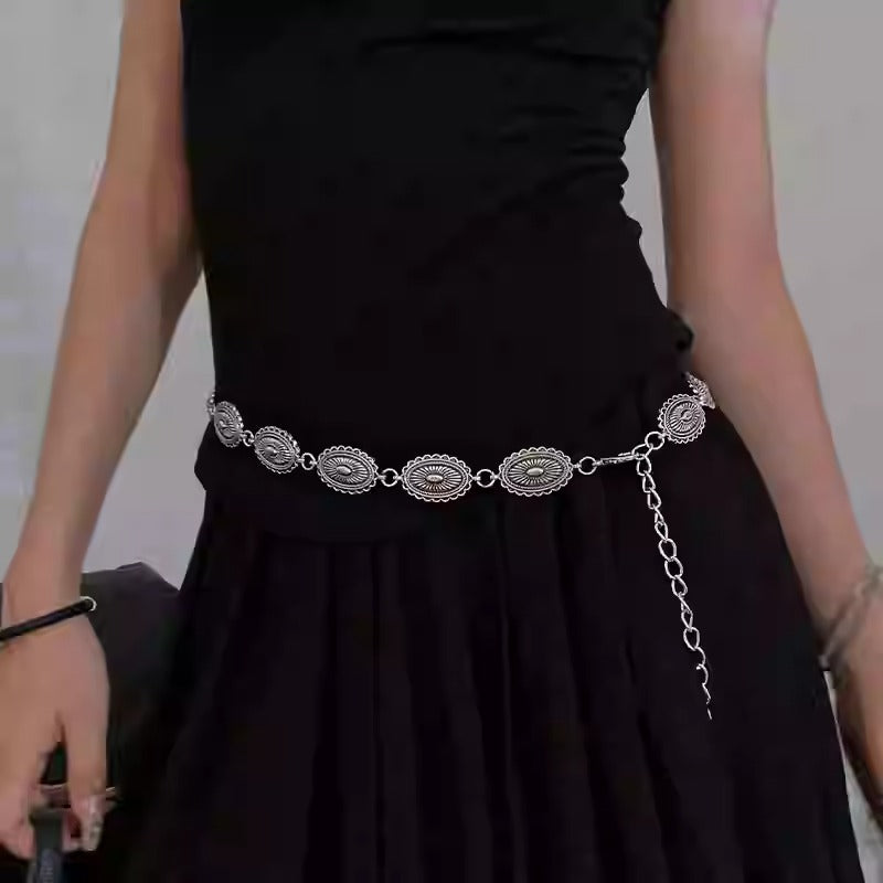 Metal Crescent Sunflower Waist Chain Fashionable Belt [ID:0329BE]