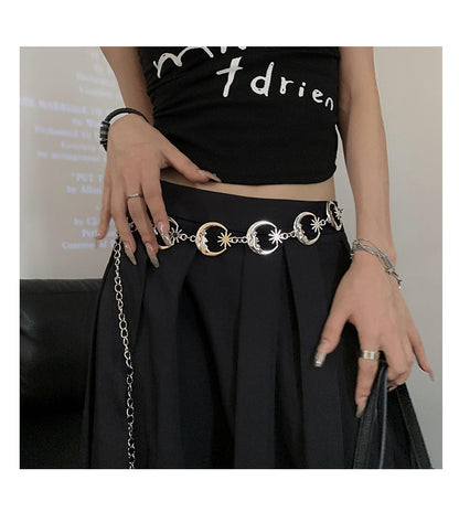 Metal Crescent Sunflower Waist Chain Fashionable Belt [ID:0329BE]