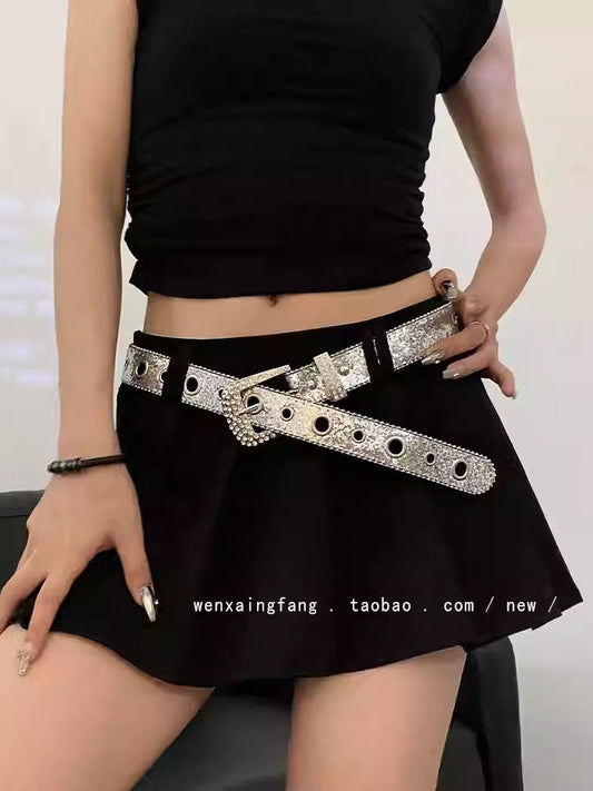 American Chic Rhinestone Silver Personality Women Waist Belt [ID:0331BE]