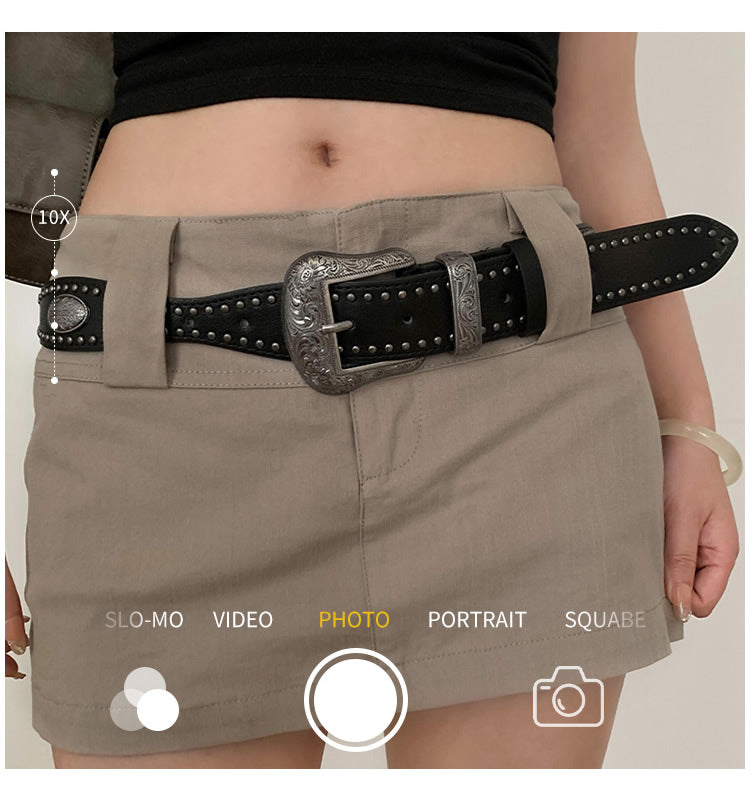 log2x select High-End Retro Black with Punk Rivet Design Belt