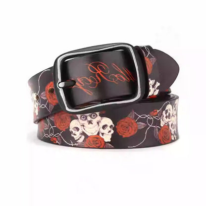 Print Carved Cowhide Rhinestones Rock Western Belt [ID:0336BE]