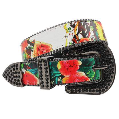 Print Carved Cowhide Rhinestones Rock Western Belt [ID:0336BE]